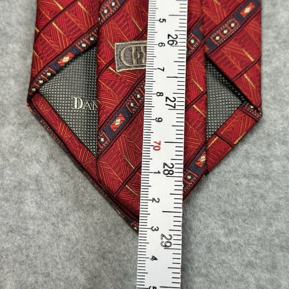 Daniel De Fasson Red Geometric Jacquard Stripe Silk Tie Italy Designer‎ NOTE